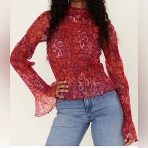 Free People Hello There Floral Print Semi Sheer Top